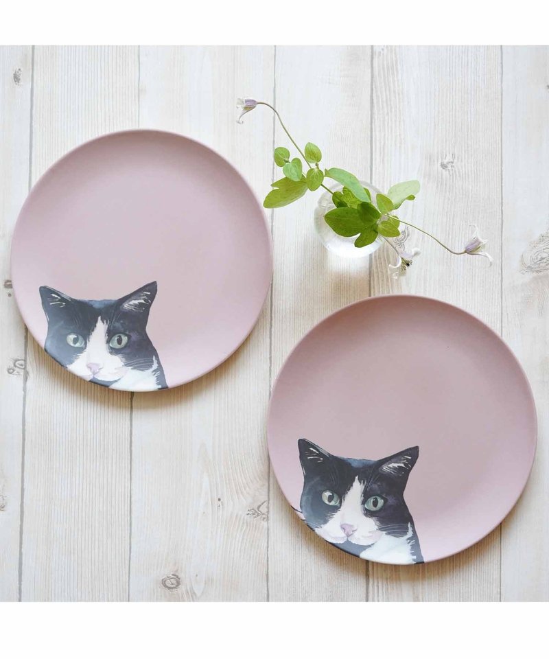 猫咪粉红竹纤维盘 2 件套 - 盘子/餐盘/盘架 - 竹 粉红色