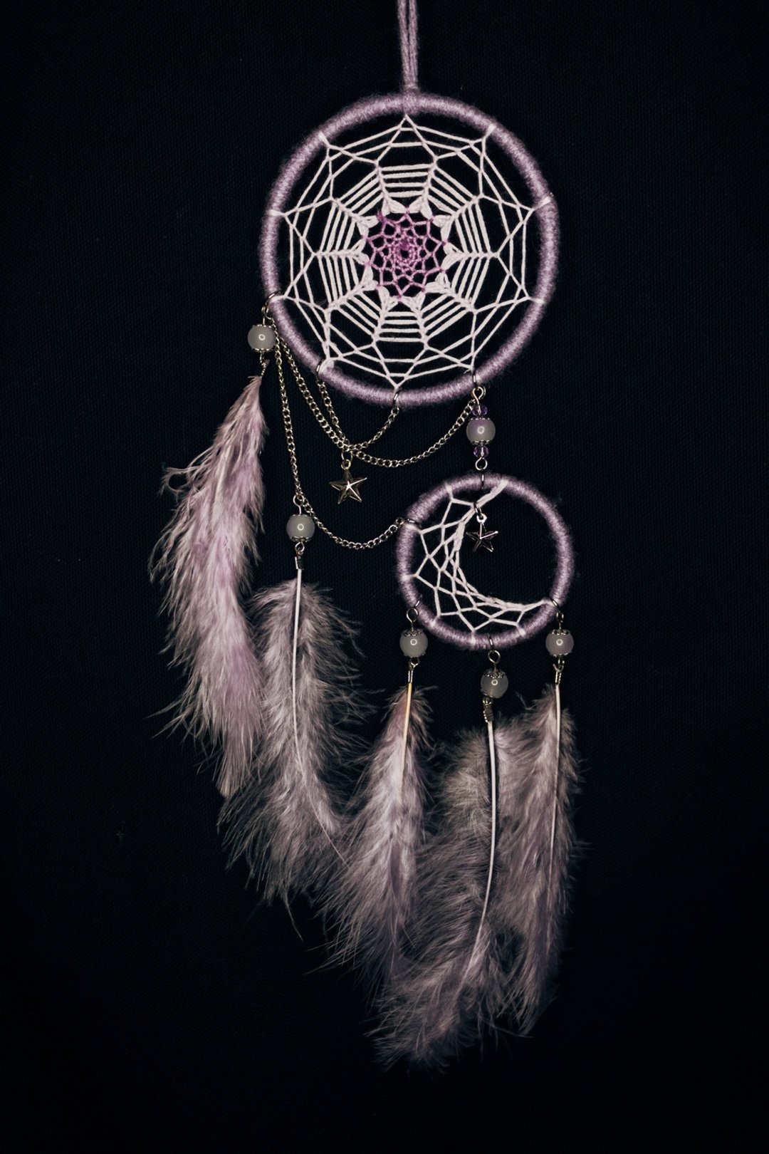 纯手工捕梦网 Handmade Dreamcatcher－【月亮太阳牵牵手－紫】 - 摆饰 - 棉 紫色