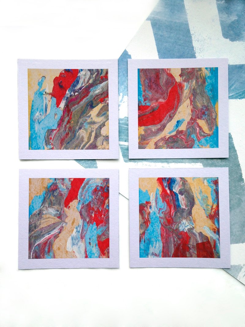 Abstract painting. Set of 4 little abstract paintings. Abstract landscape. - 海报/装饰画/版画 - 纸 蓝色