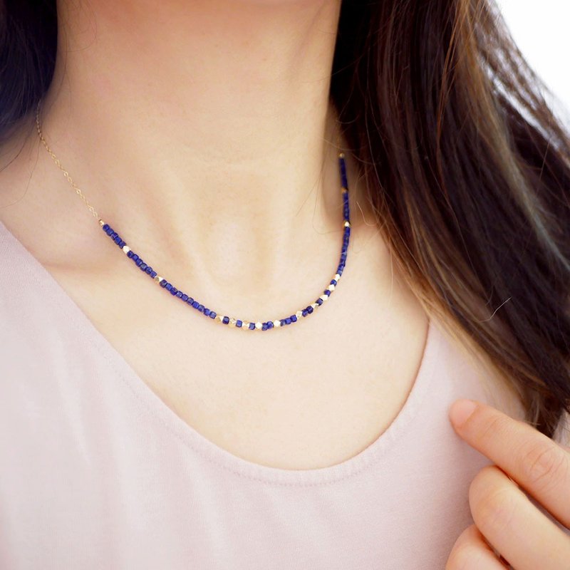 方形青金石与金珠项链 12月诞生石 提升幸运成功运 - 项链 - 宝石 蓝色