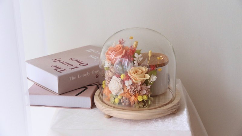 【设计款花盅】经典半圈花园 定制化永生花 骨灰罐 宠物骨灰花盅 - 干燥花/捧花 - 玻璃 橘色