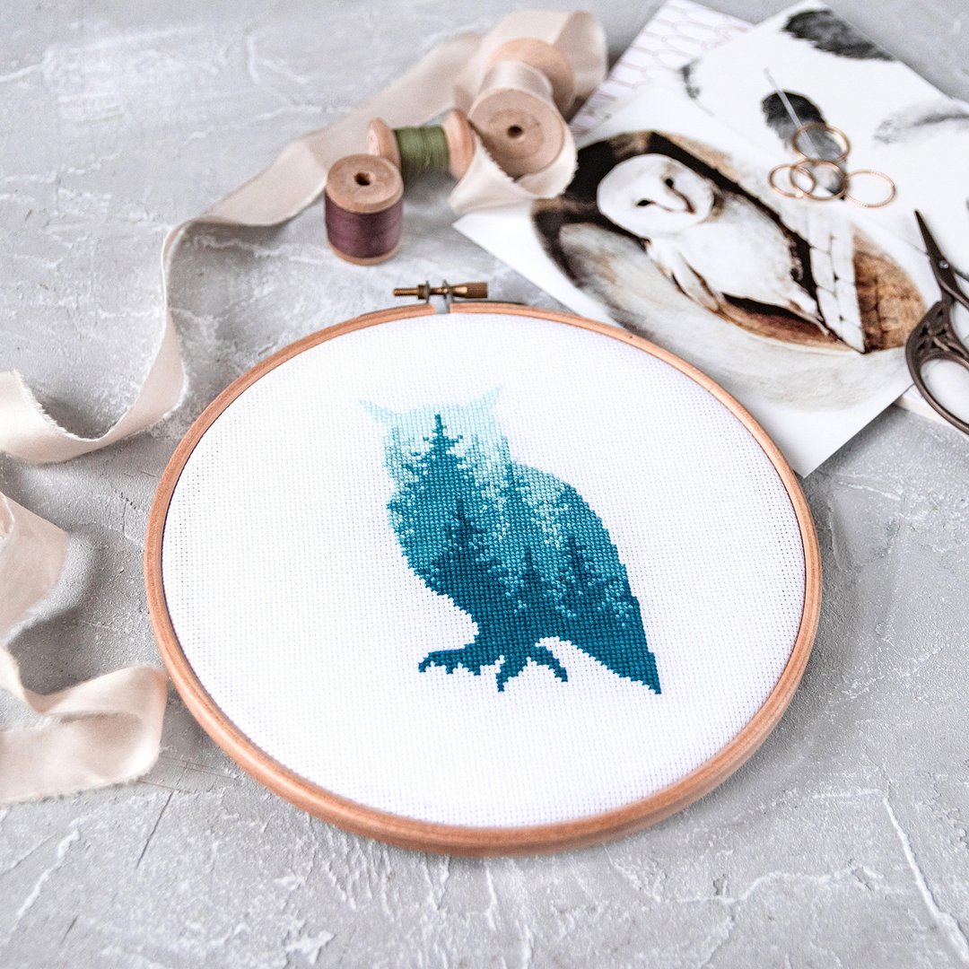Owl Silhouette Cross Stitch PDF Pattern 十字繡 - 编织/刺绣/羊毛毡/裁缝 - 其他材质 