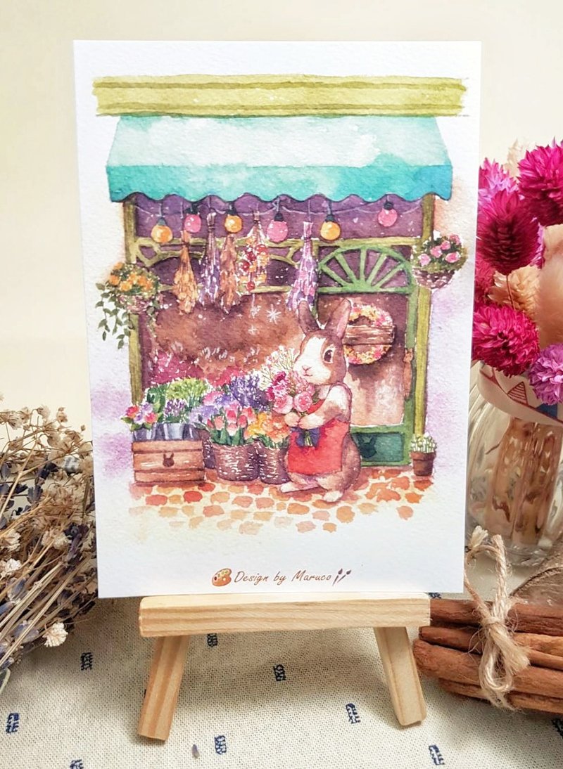 兔兔花店-厚水彩纸明信片 - 卡片/明信片 - 纸 多色
