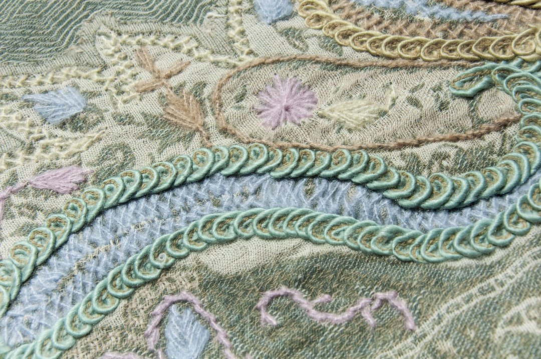 喀什米尔 Cashmere/水煮羊毛披肩/针织围巾/刺绣围巾/羊绒披巾 - 花 - 围巾/披肩 - 羊毛 绿色