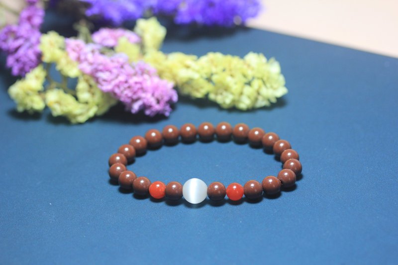 【黄蜡石手串】手环女单圈/转运珠手链/天然黄蜡石/平安顺遂 - 手链/手环 - 玉石 红色