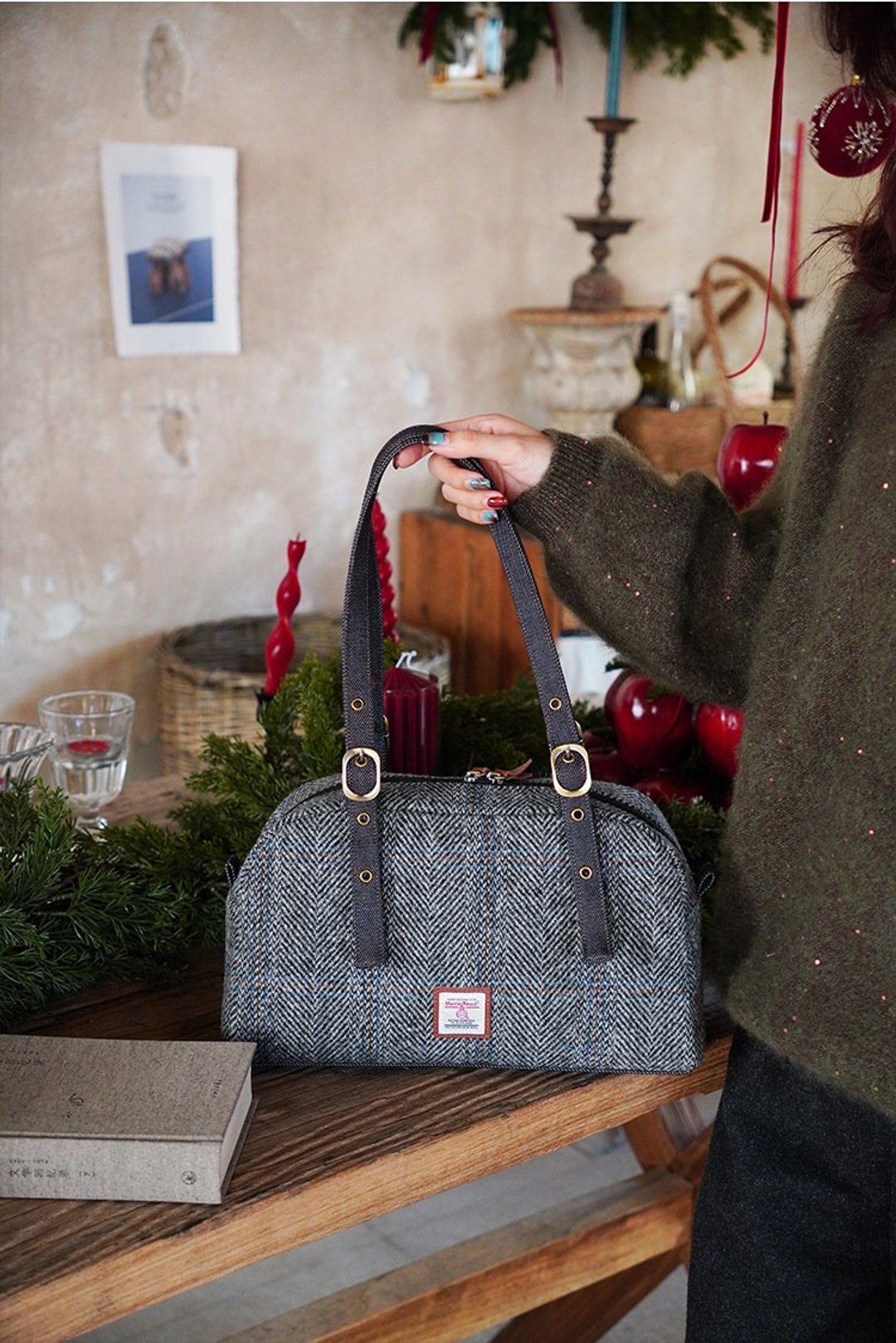 Harris Tweed 哈里斯粗花呢保龄球包短途轻便旅行上班通勤波士顿 - 手提包/手提袋 - 羊毛 多色