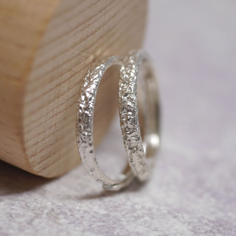 熔岩戒 - 开口款- 活动式可调节尺寸 - 手工情侣对戒 大拇指戒 - 对戒 - 纯银 银色