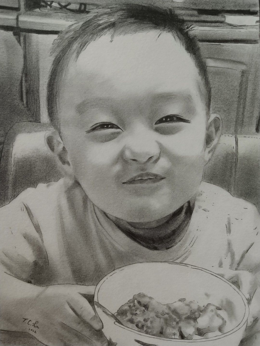 小朋友的画(含背景) / 铅笔素描 / 人像素描 / 半身人像 /  含框 - 订制画像 - 纸 