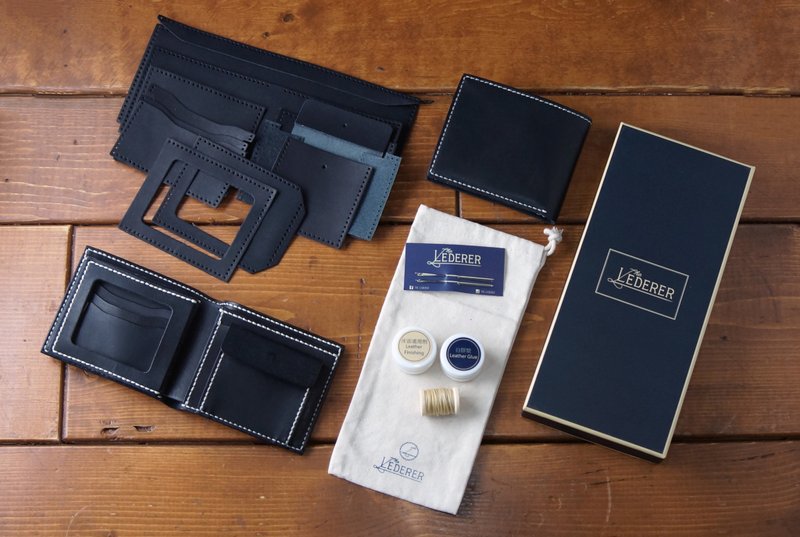 Sparrow 麻雀3卡相位零钱短夹。手缝皮革材料包。BSP030 - 皮件 - 真皮 黑色