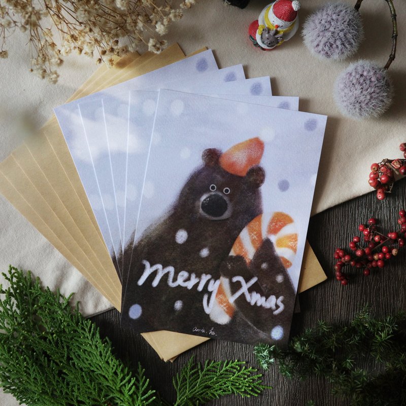 圣诞暖暖熊 / 手绘明信片万用卡 ( 五入组 ) - 卡片/明信片 - 纸 