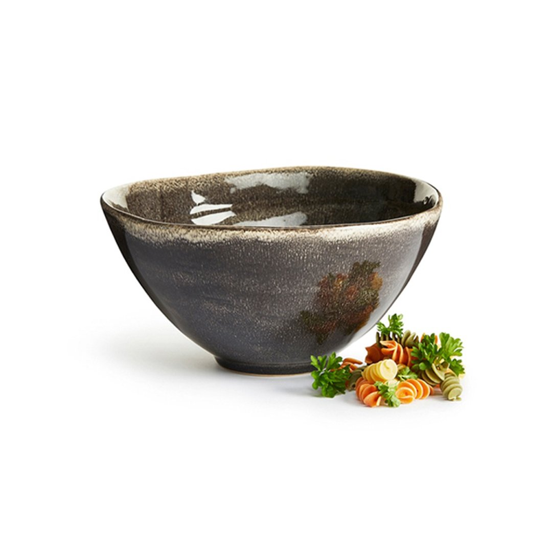 炻釉彩手工制沙拉碗23cm 深灰 - 碗 - 瓷 