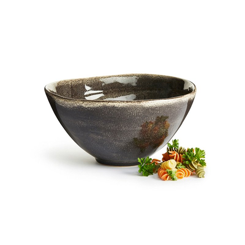 炻釉彩手工制沙拉碗23cm 深灰 - 碗 - 瓷 