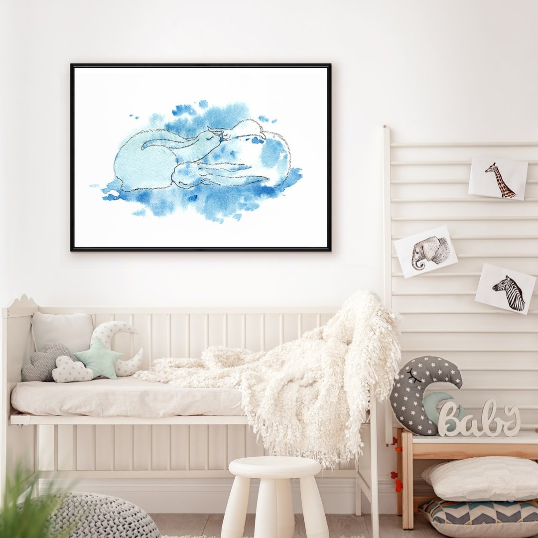 兔兔 • 幸福小家庭-温馨水彩兔子挂画/卧室布置/简约装饰/玄关画 - 海报/装饰画/版画 - 棉 蓝色
