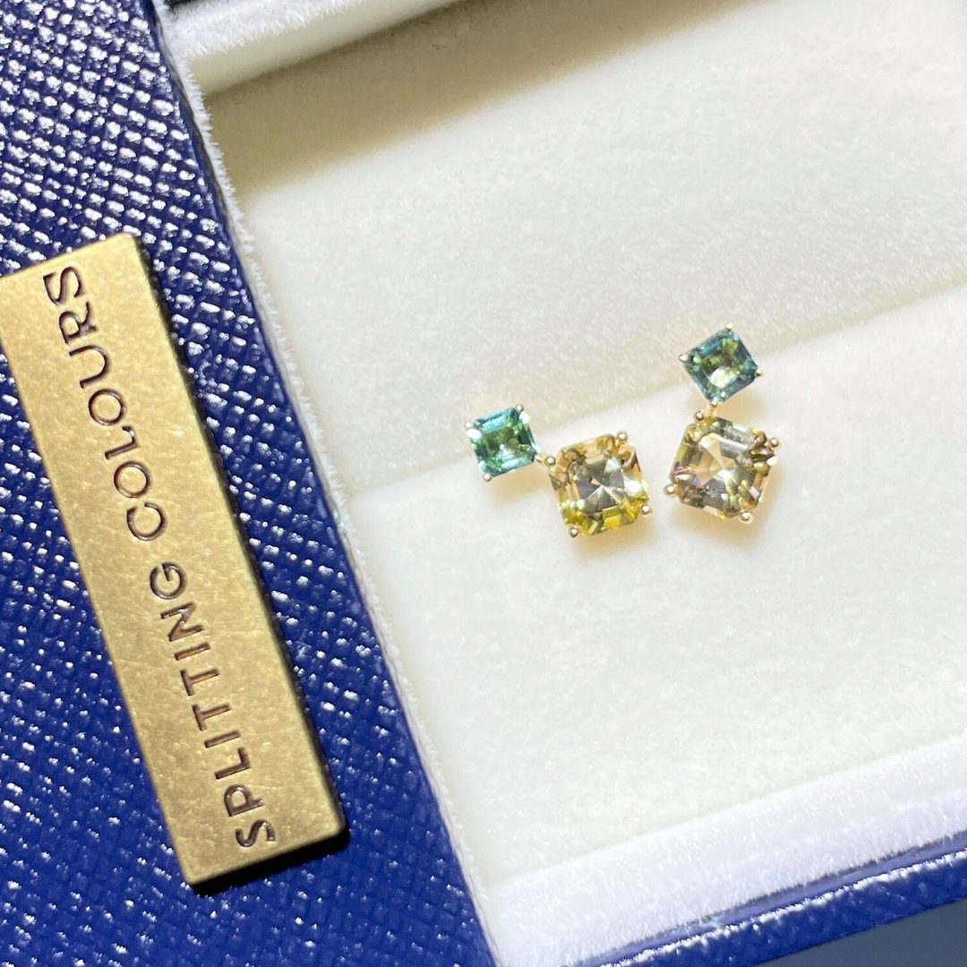 The Fusion - 天然黄及绿碧玺(1.69ct) 18k黄金耳环 - 耳环/耳夹 - 贵金属 