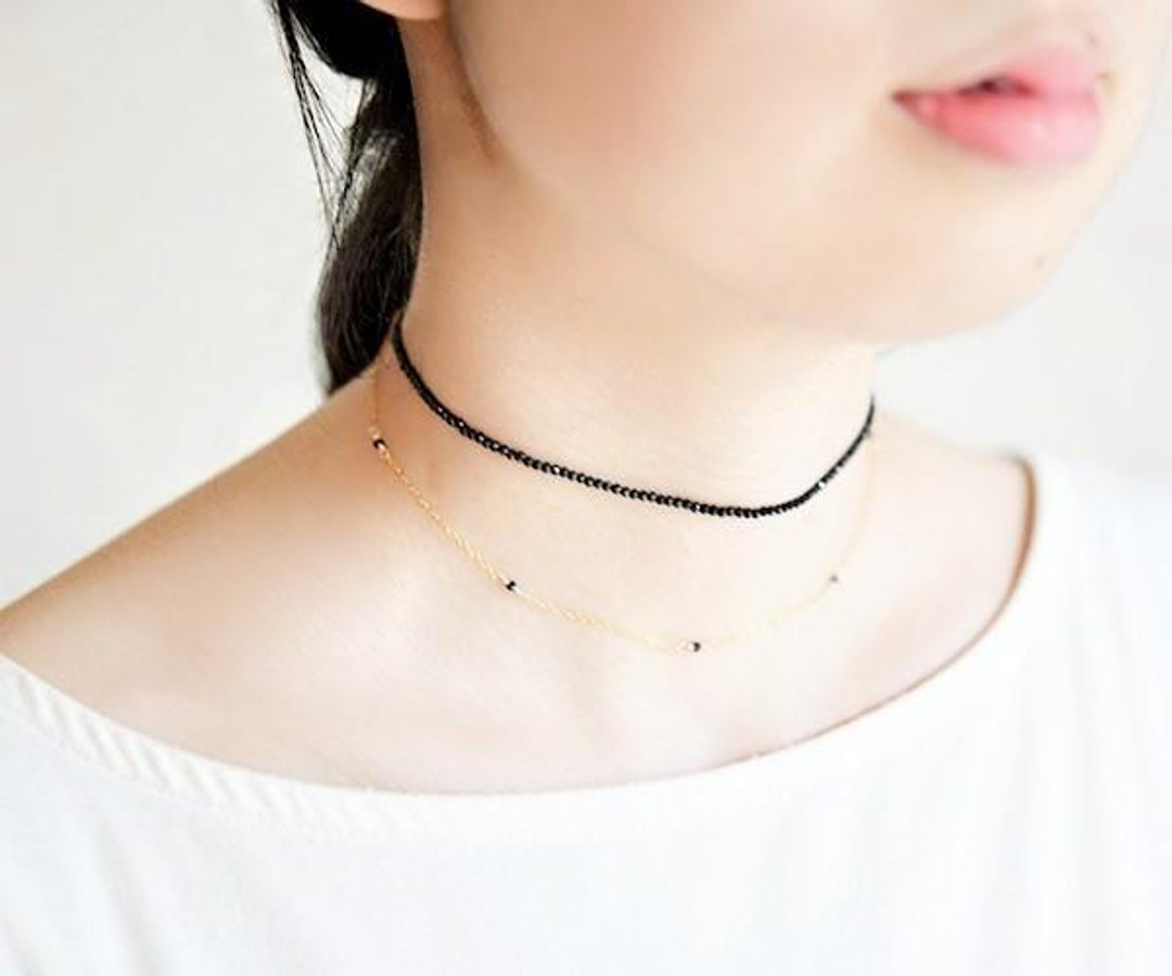 Goal Achievement Talent Flowering Black Spinel Choker Style Double Necklace - 项链 - 宝石 黑色