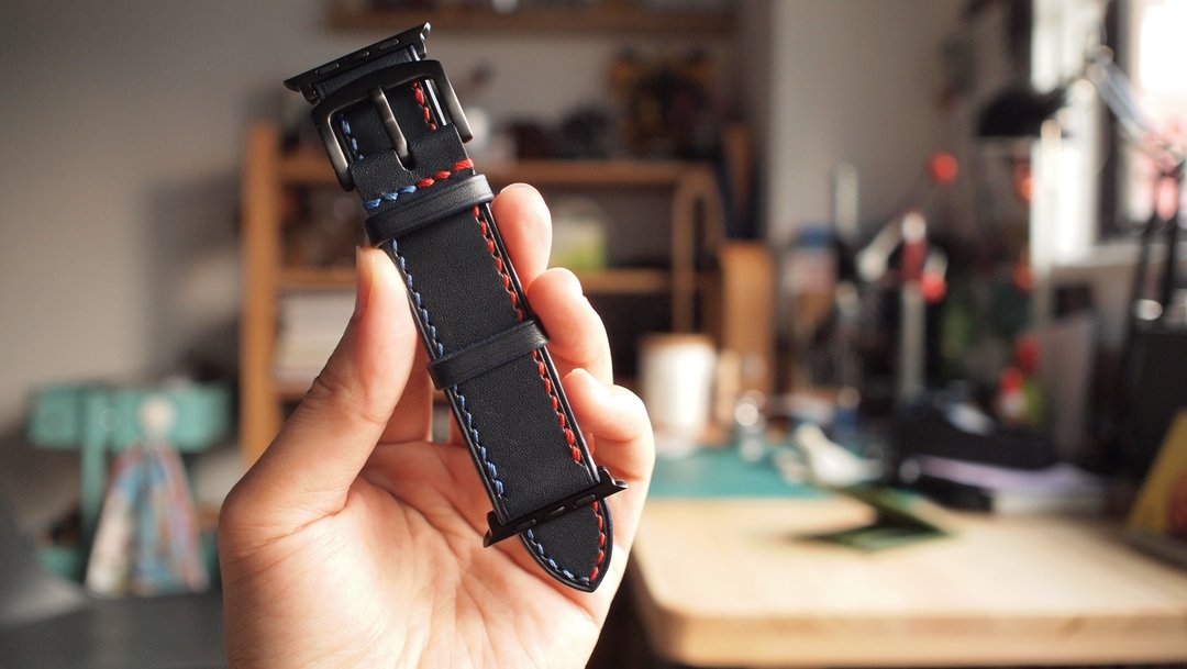 定制化皮革双色线表带订制 Apple Watch - 表带 - 真皮 蓝色