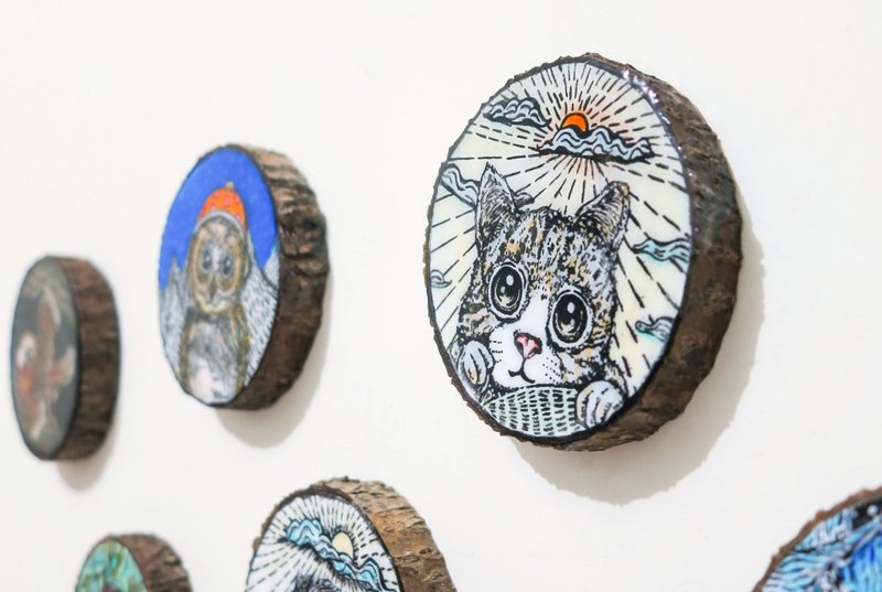 限量-疗愈手绘木头画（杯垫）-偷眯 - 海报/装饰画/版画 - 木头 卡其色