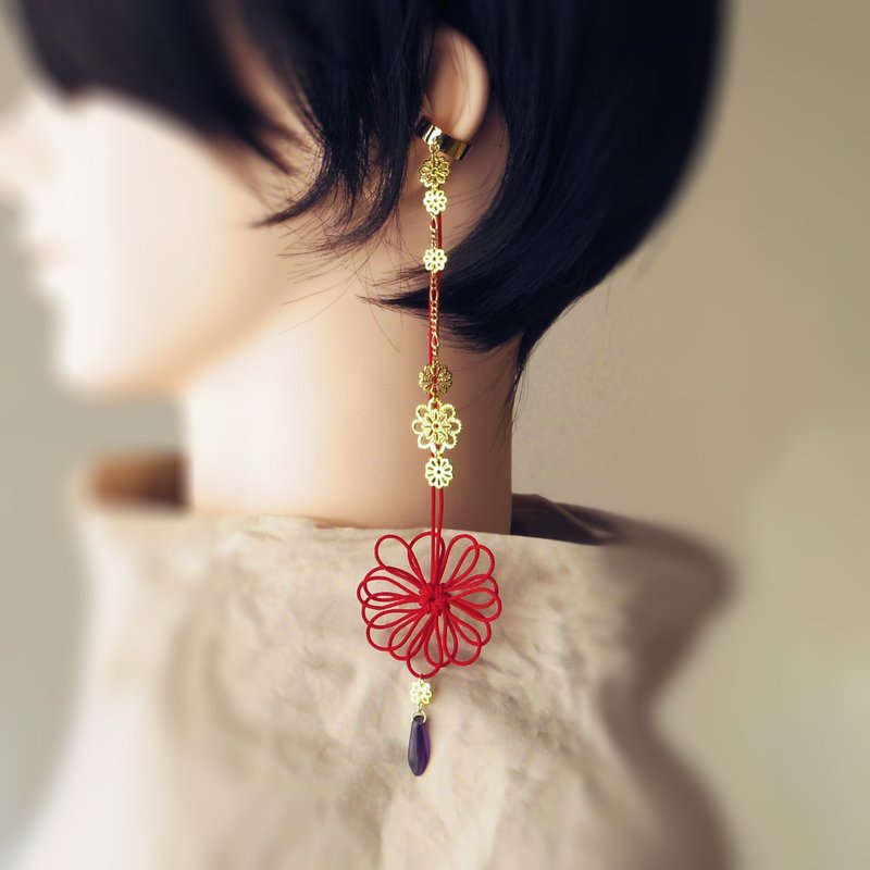 单边耳挂 织光 - 耳环/耳夹 - 其他金属 红色