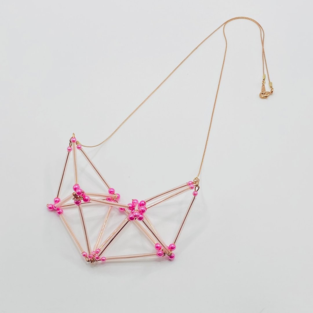 3D Heart NECKLACE【Pink】 - 项链 - 玻璃 粉红色