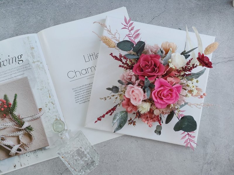 画布花框壁饰-干燥花不凋花永生花-居家布置 乔迁开店贺礼 - 干燥花/捧花 - 植物．花 红色