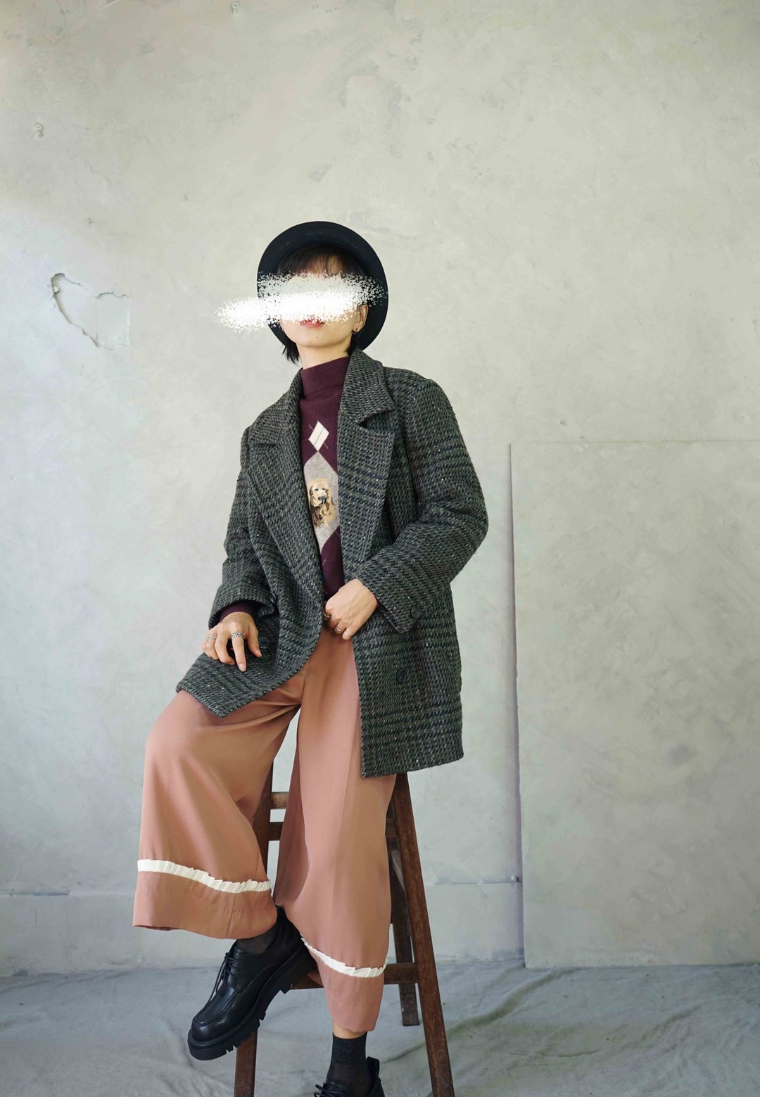 寻宝古着-Calvin Klein深灰千鸟格毛料双排扣西装外套 - 女装西装外套/风衣 - 羊毛 灰色