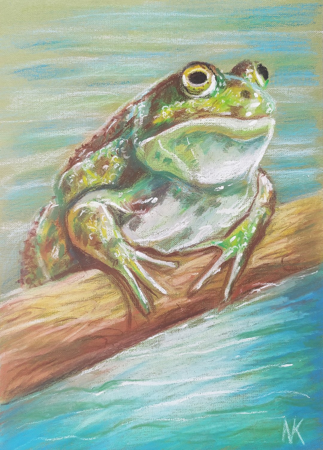 Portrait of a frog art oil pastel pet portrait art original painting - 墙贴/壁贴 - 纸 绿色
