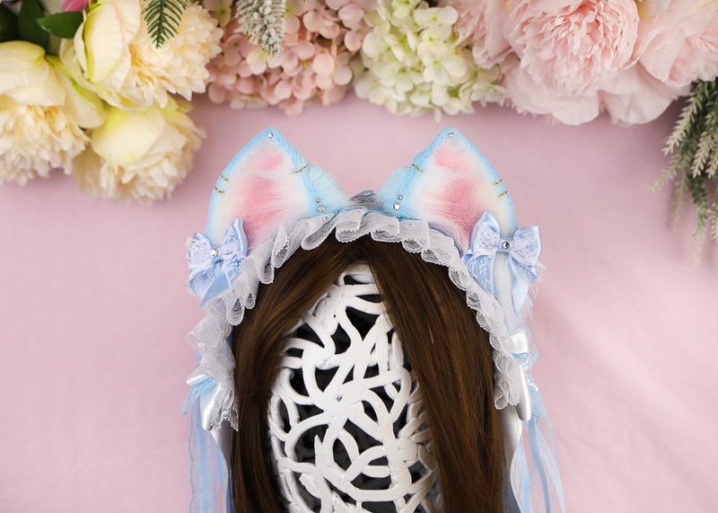 Blue Maid Cafe Kitty Ears Faux Fur Cat Ears Headband - 发饰 - 其他人造纤维 蓝色