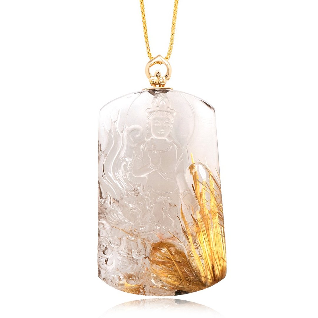 【正佳珠宝】金钛晶 顶级净透厚丝 观世音菩萨吊坠 金钛晶吊坠 - 项链 - 水晶 多色