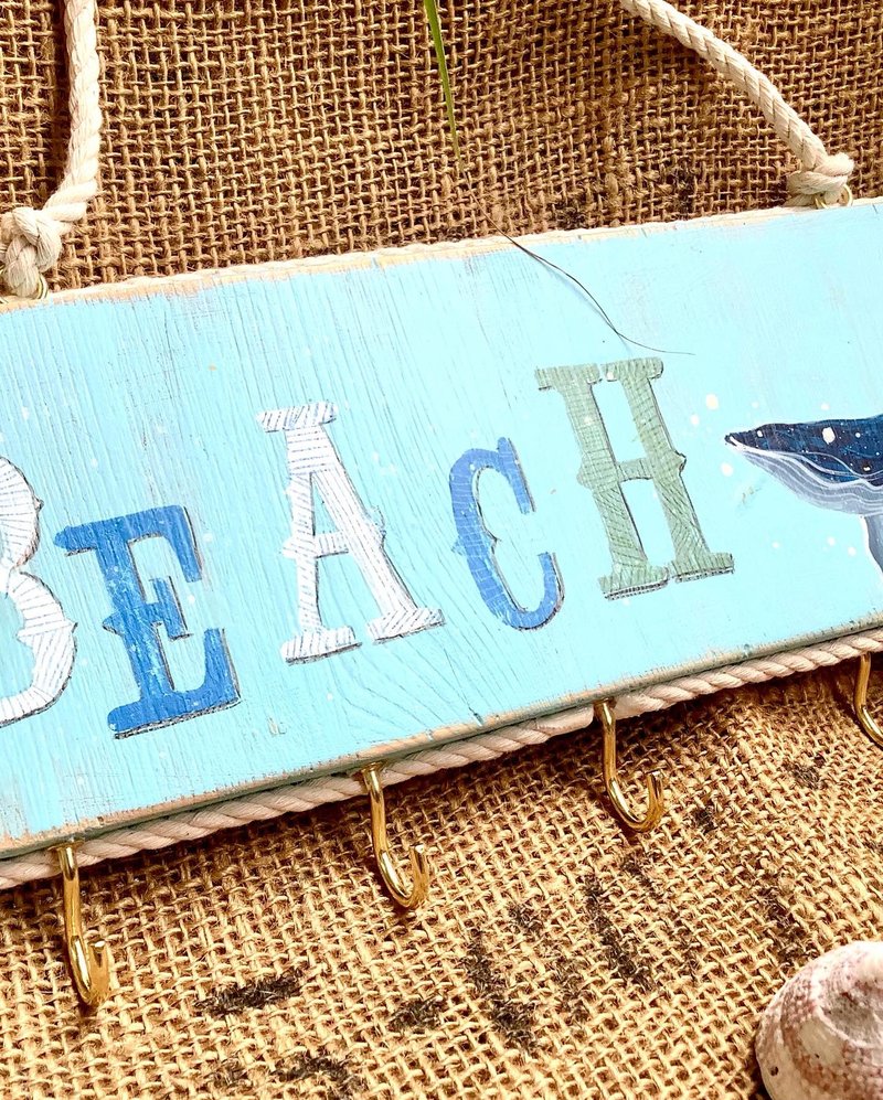 海边Beach鲸鱼 / 松木彩绘挂饰含挂勾 - 墙贴/壁贴 - 木头 橘色