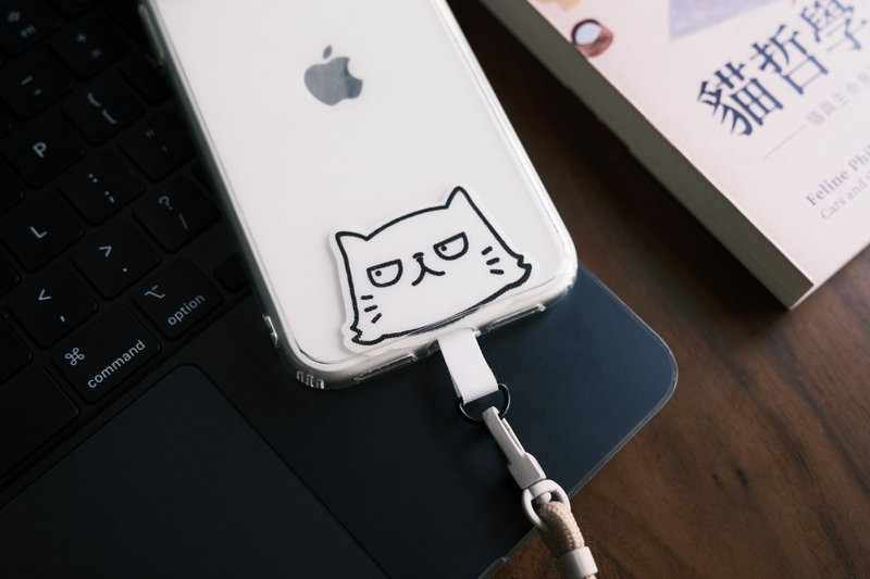 厌世猫手机夹片连6mm挂绳 / 六色入 / 可加购透明防摔手机殻 - 手机配件 - 尼龙 白色