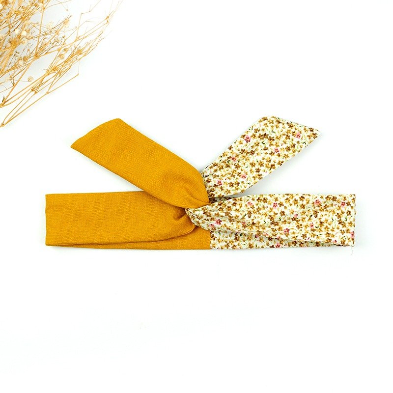 小牛村 Calf Village 手工发饰 铝线发带 多元造型 头带 拼接 日系碎花 {梦幻花境}【A-181】 - 发饰 - 棉．麻 黄色