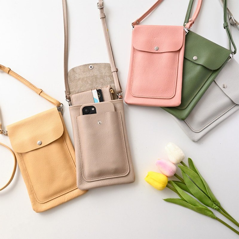 智慧型手机手拿包 BIG Pocket M [收缩皮革] 智慧型手机肩带皮革 HS45K - 手机壳/手机套 - 真皮 咖啡色