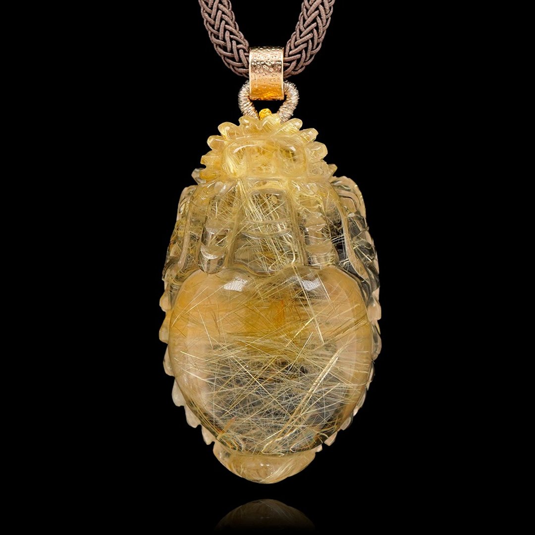 【正佳珠宝】金发晶 顶级净体福运龙龟 63.8g 金发晶吊坠 - 手链/手环 - 半宝石 多色