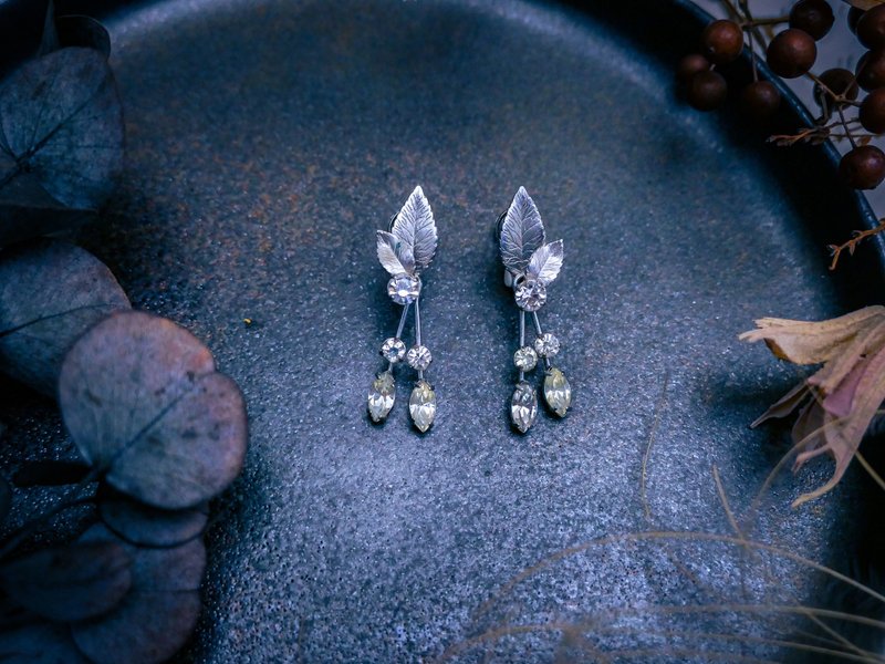 Krementz 银叶流苏垂坠耳环—美国古董首饰 Vintage Jewelry - 耳环/耳夹 - 纯银 
