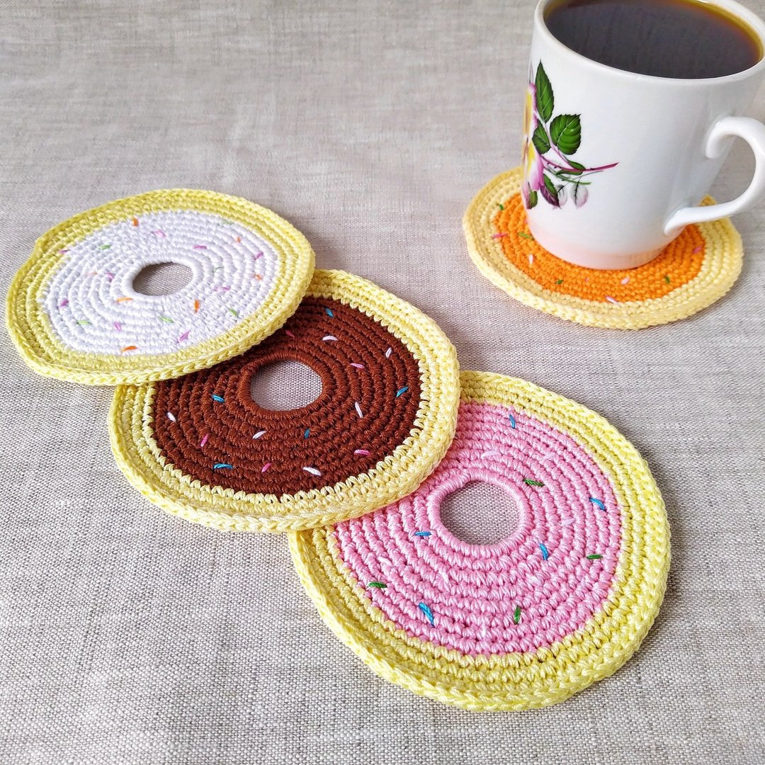 Absorbent coasters set of 4, Coasters for cups, Coaster gift set, 生日禮物 - 杯垫 - 棉 黄色