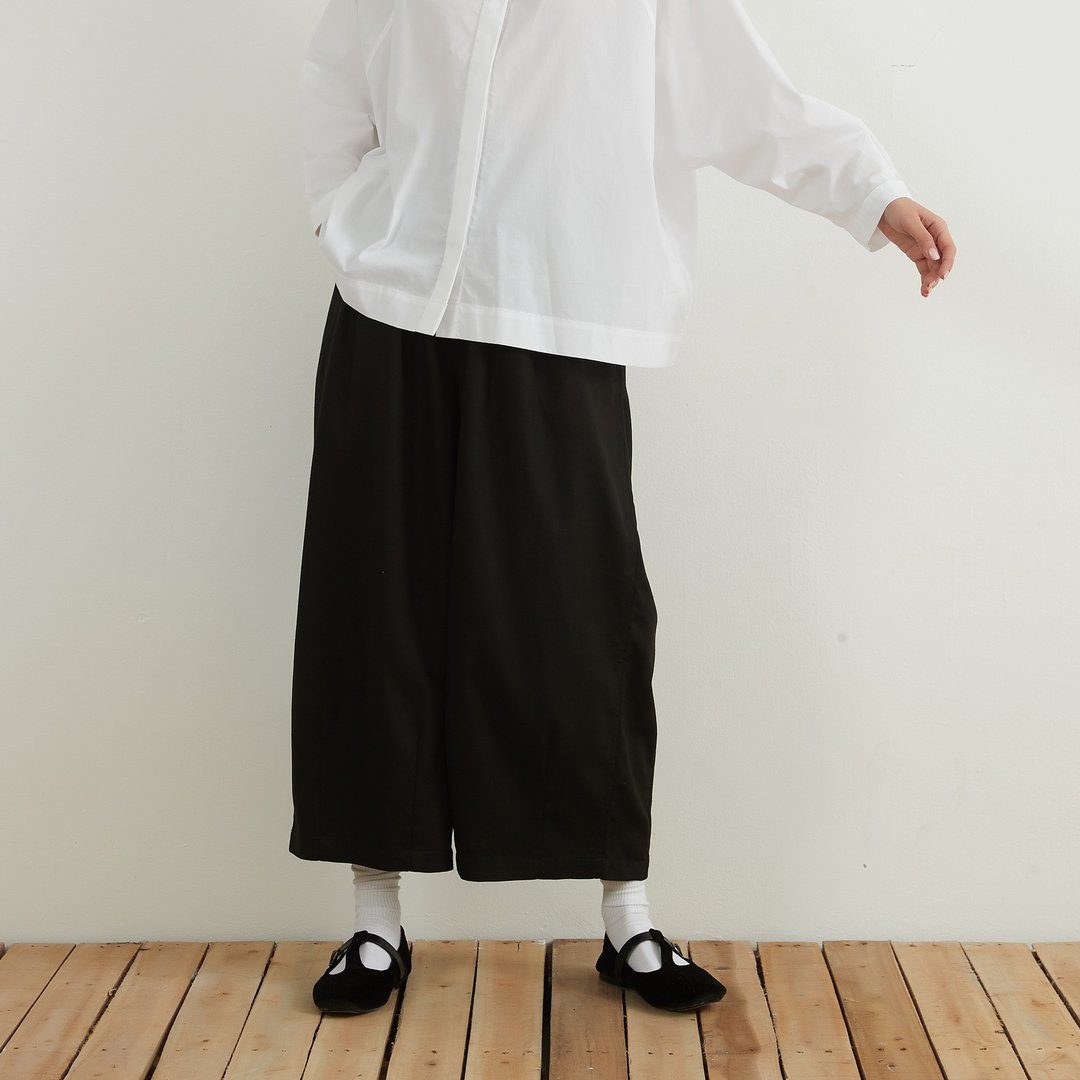 松紧带打褶宽裤管 亚麻棉混纺 - 女装长裤 - 棉 