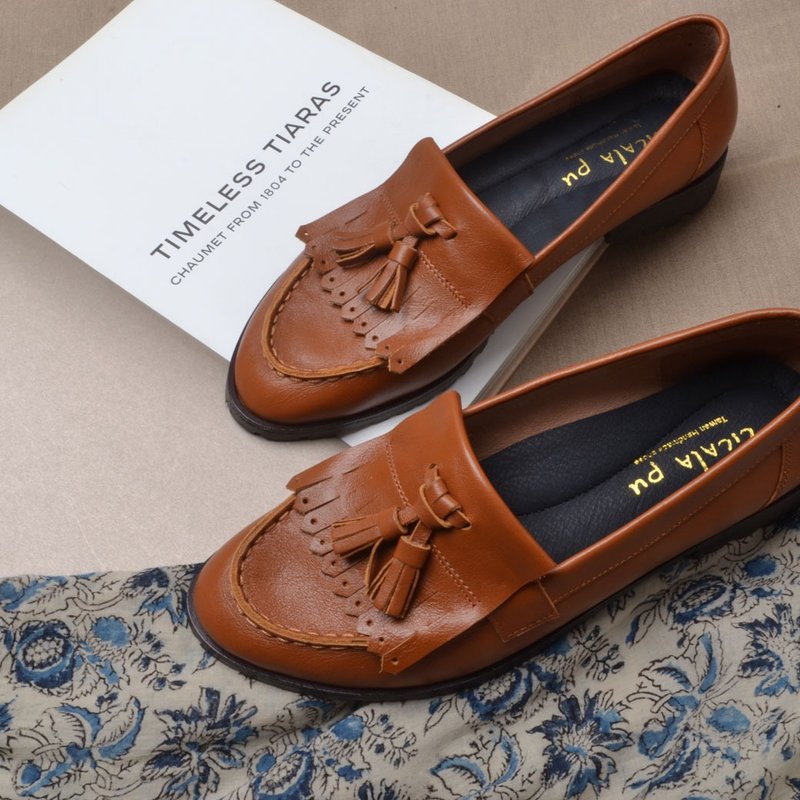 2712 英伦流苏乐福鞋 Loafers 复古棕咖 - 女款牛津鞋/乐福鞋 - 真皮 咖啡色