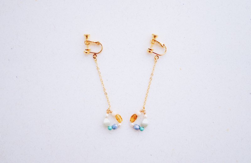 哀艳--黄绿色系水晶珍珠琉璃珠耳环 (圣诞礼物) - 耳环/耳夹 - 其他金属 绿色