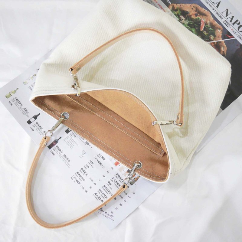 Two Way双面双色百变袋 皮革背带 帆布包 手拿包#92米白+奶茶 - 手提包/手提袋 - 棉．麻 多色