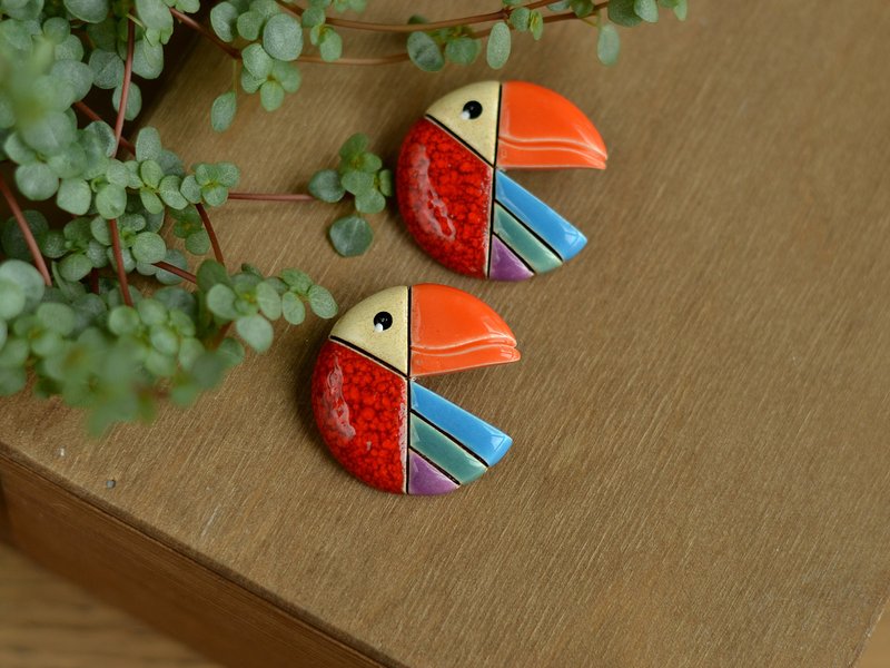 巨嘴鸟陶瓷别针 - 胸针 - 陶 红色