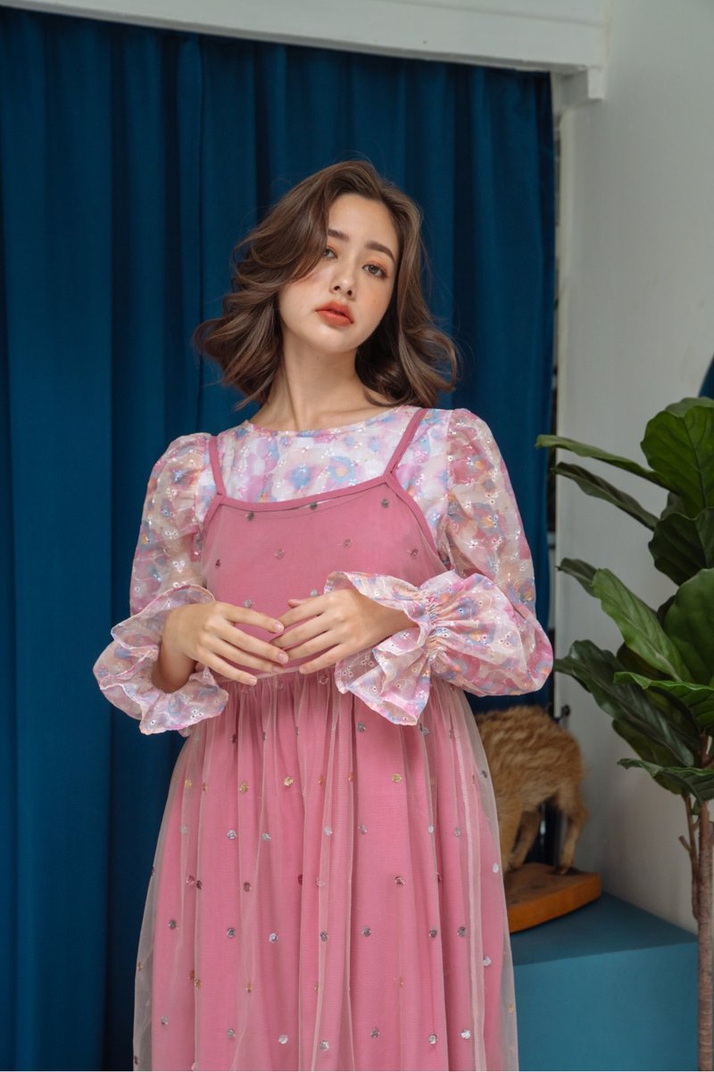 【Off-Season Sales】Fairytale maxi dress (Pink dot) - 洋装/连衣裙 - 聚酯纤维 粉红色