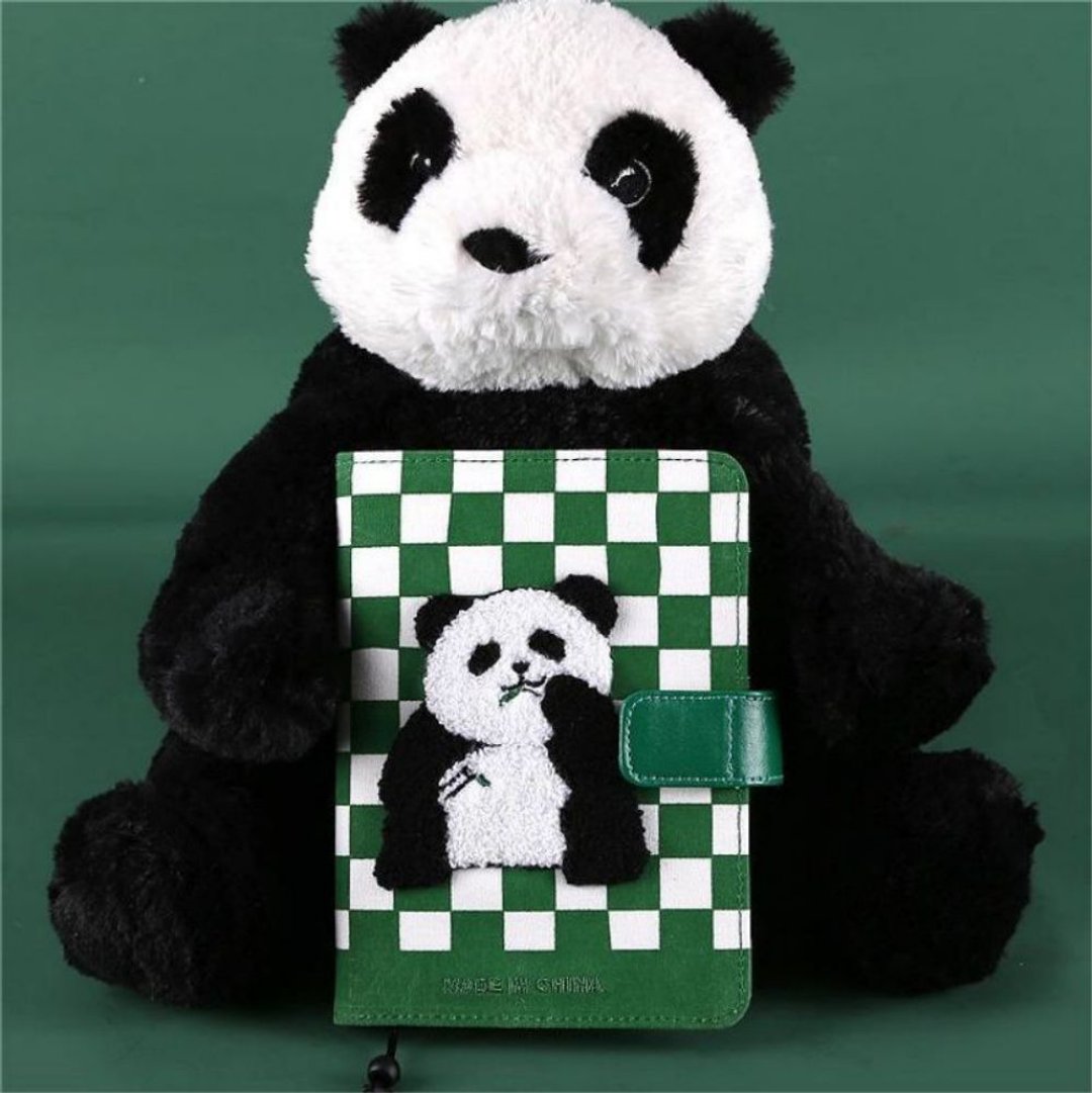 熊猫PANDA 棋盘格A6毛绒手帐本 可爱萌趣笔记本 - 笔记本/手帐 - 纸 