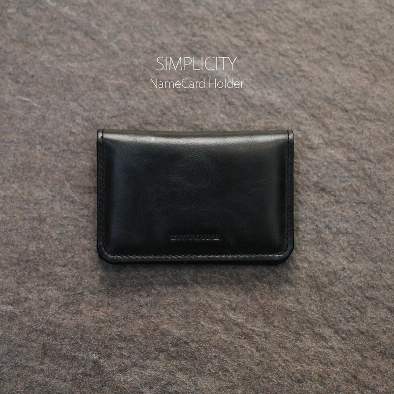 【SIMPLICITY】ZiBAG-027 / NameCard Holder / 简约名片夹 / 黑色│Black  (油边 : 蓝 ) - 名片夹/名片盒 - 真皮 