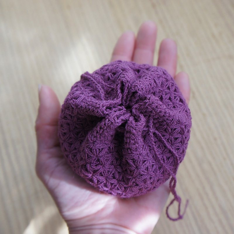 Ba-ba handmade  Crochet Drawstring mini-bag No.KPR6 - 化妆包/杂物包 - 其他材质 紫色