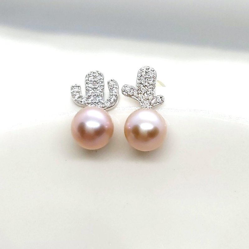 AB仙人掌淡水珍珠纯银耳环 - 耳环/耳夹 - 珍珠 