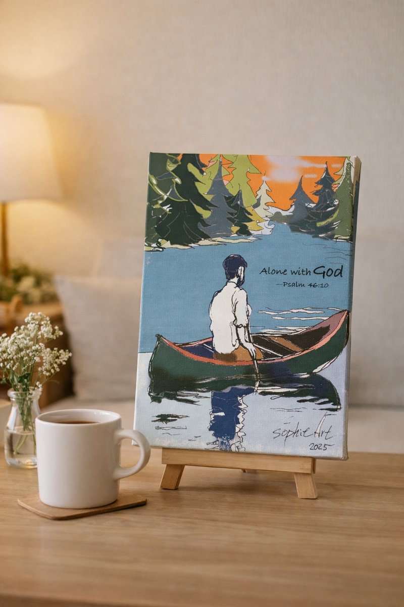 基督教挂画/ Alone with God 划船插画 /居家静心装饰画/祝福礼物 - 海报/装饰画/版画 - 其他材质 