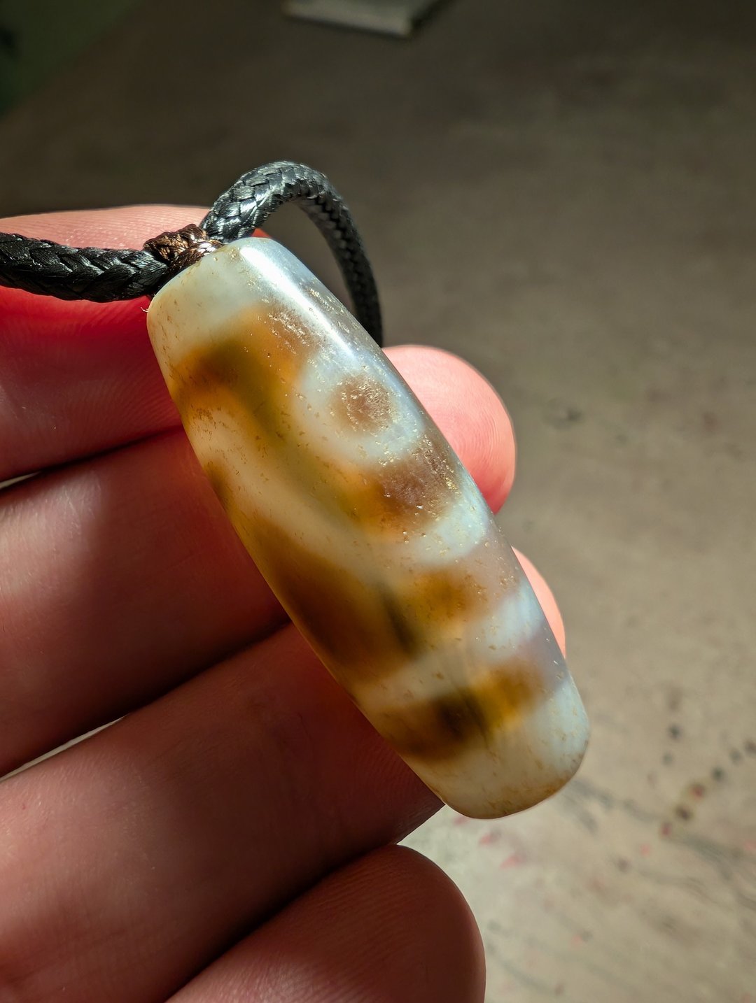 2 眼天珠吊坠项链天然正品西藏玛瑙宝石爱情护身符 - 项链 - 宝石 卡其色