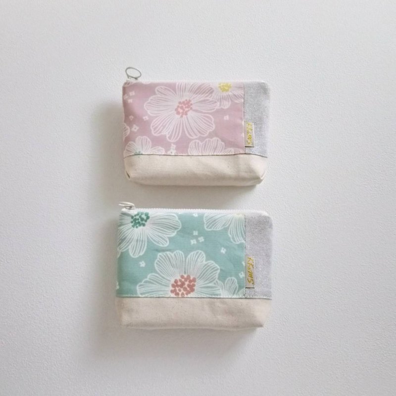 【FZK/万用收纳包(小)】线条花朵 日本帆布 法国银葱布 内有隔层! - 化妆包/杂物包 - 棉．麻 多色