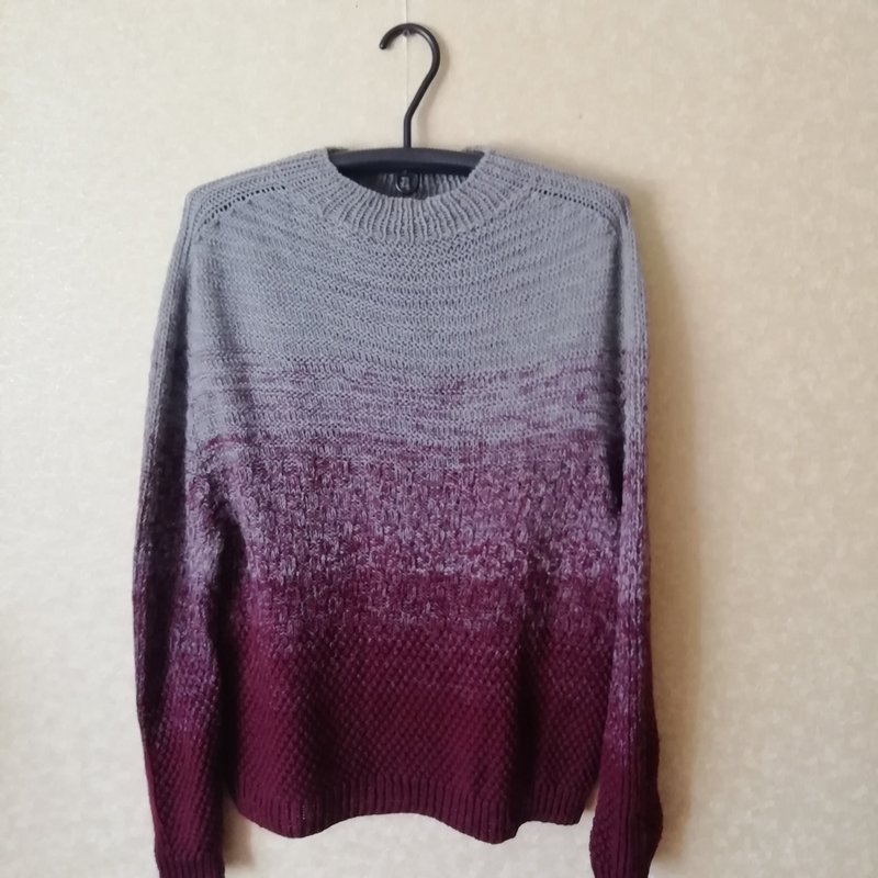 Men Wool Hand Knitted Sweater Cray-Cherry Striped Merino Jumper Warm Light Soft - 男装针织衫/毛衣 - 羊毛 多色