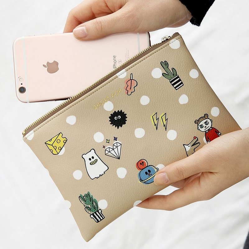 GMZ-顽皮鬼欢乐万用包(M)V2-气质米,GMZ03626 - 化妆包/杂物包 - 真皮 卡其色